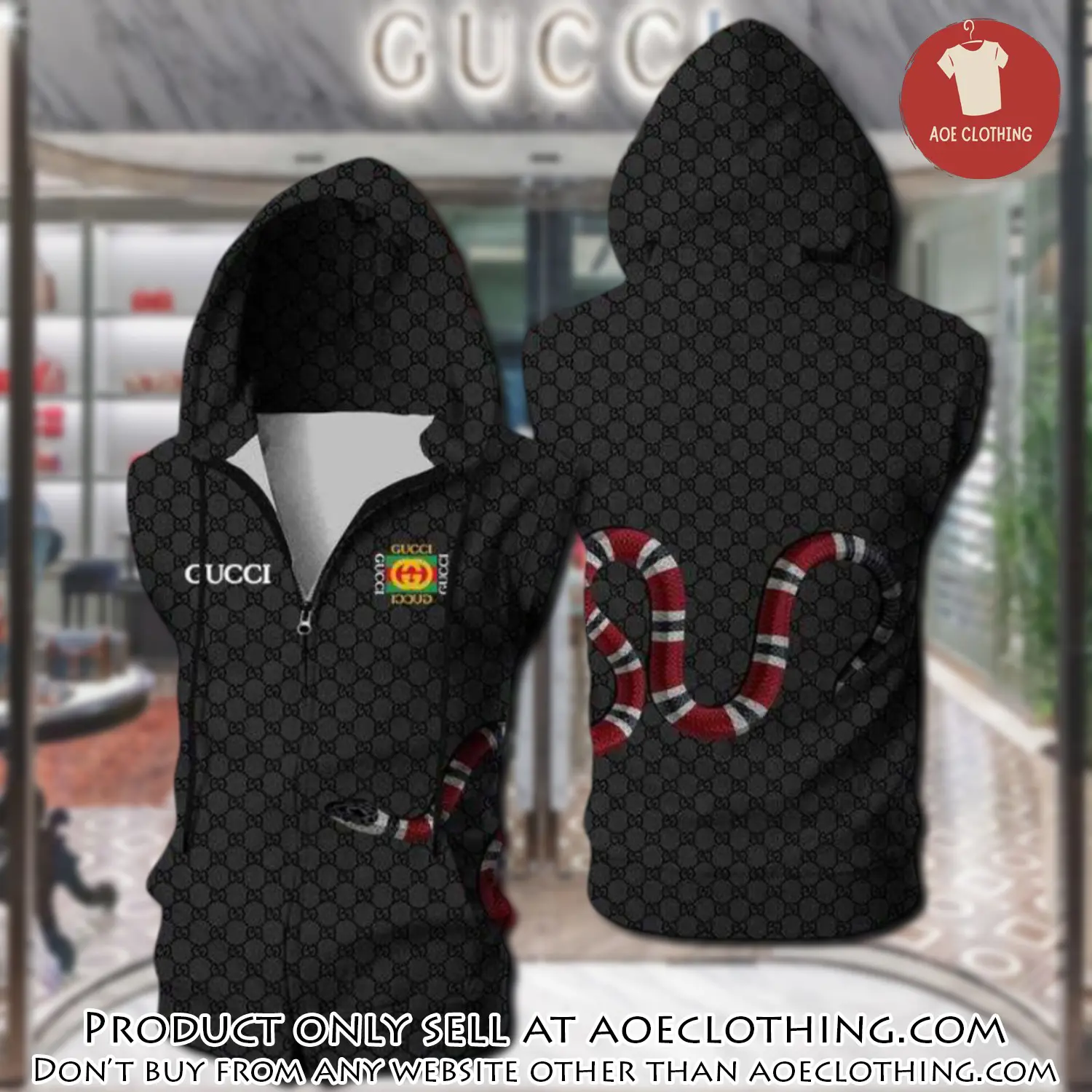 Gucci black snake unisex sleeveless zip up hoodie luxury for men women szh004 aoe1951604